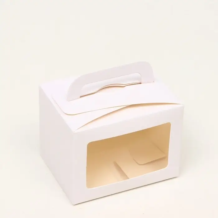 Коробка складная, с окном и ручкой, белая,, 7×7×10 см Коробка складная, с окном и ручкой, белая,, 7×7×10 см