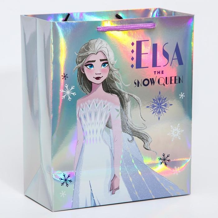 Пакет подарочный, 25х21х10 см, голография, упаковка, Холодное сердце