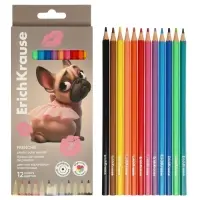 Карандаши 12 цветов, ErichKrause Frenchie, пластиковые, шестигранные