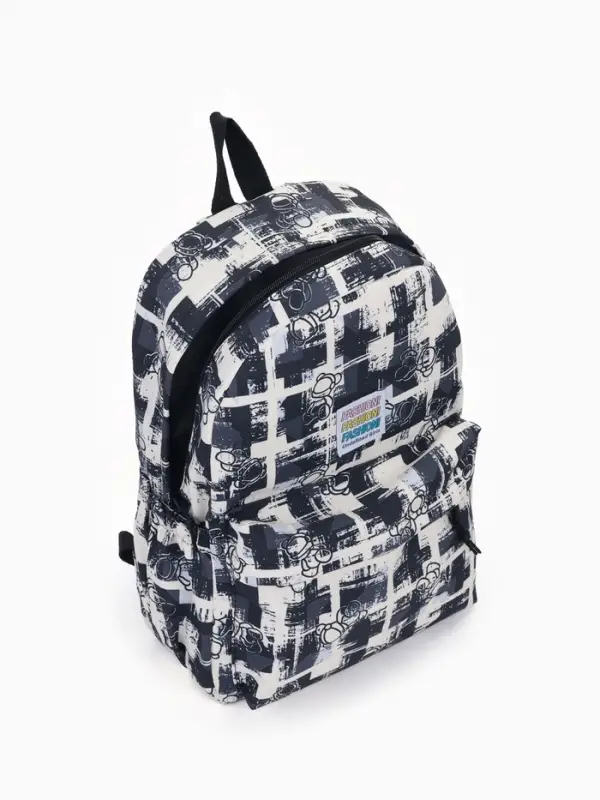 Рюкзак школьный на молнии, с карманами, с принтом, 28.5&times;12&times;41 см, чёрный