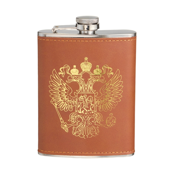 Фляжка для алкоголя 240 мл, Фляжка для алкоголя 240 мл, "Герб", нержавеющая сталь, подарочная, армейская, 8 oz