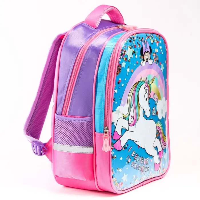 Рюкзак школьный для девочки, розовый, 39 см &times; 30 см &times; 14 см, Минни Маус и единорог