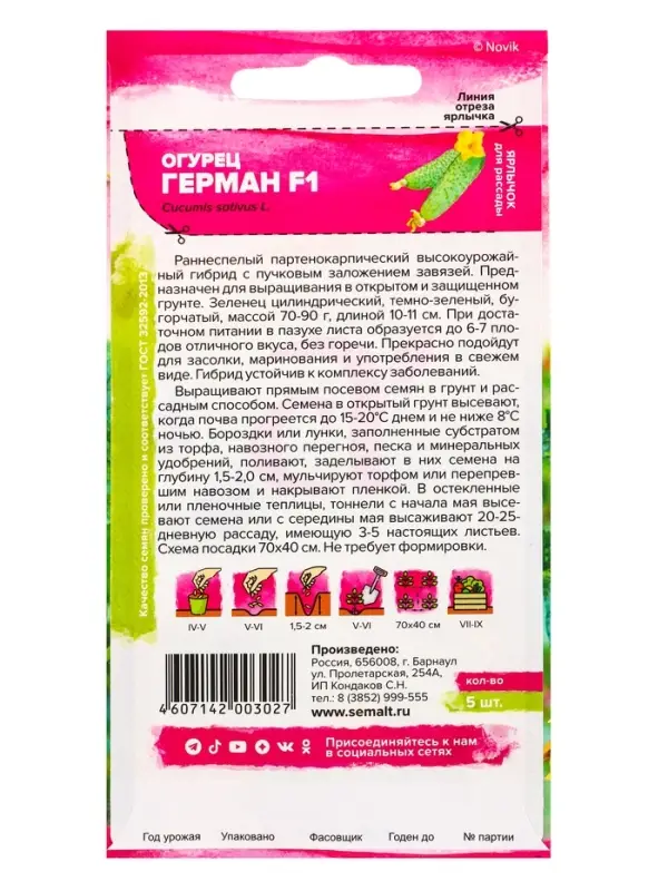 Семена Огурец &laquo;Герман F1&raquo;, 5 шт., Seminis