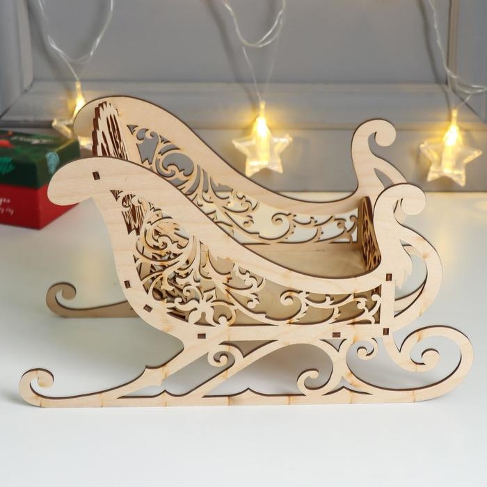 Шкатулка дерево для конфет  Шкатулка дерево для конфет "Новогодние Сани" (набор 6 деталей)  28,5х17х12 см