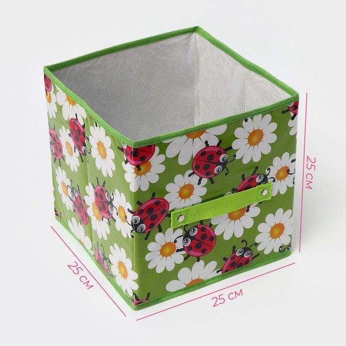 Короб стеллажный для хранения Доляна «Божьи коровки», 25×25×25 см, цвет зелёный Короб стеллажный для хранения Доляна «Божьи коровки», 25×25×25 см, цвет зелёный