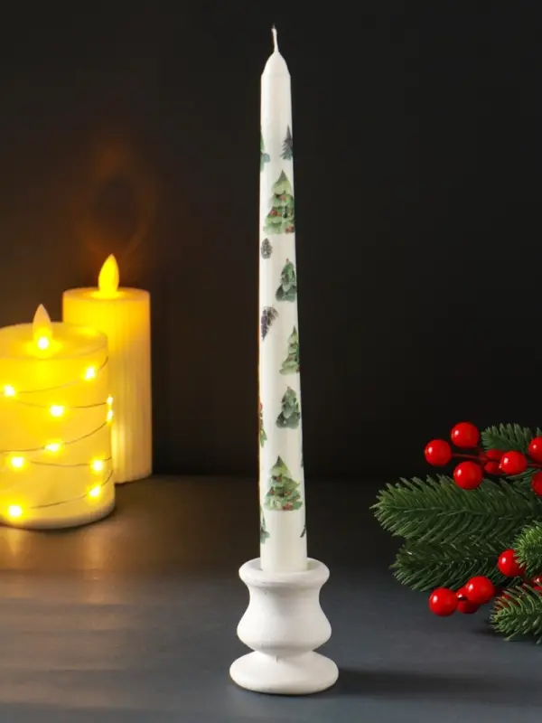 Свеча античная новогодняя 255х22 мм с декором, ёлочки