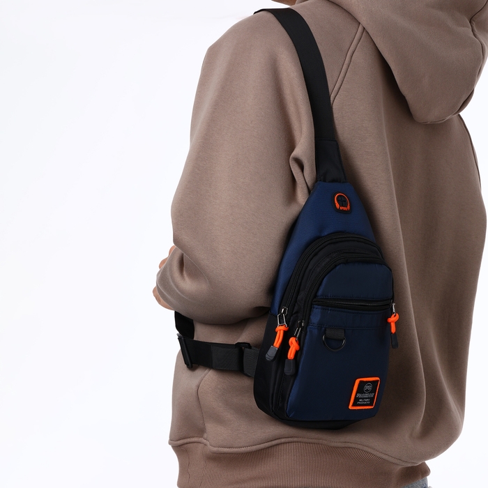 Сумка-слинг из текстиля, 3 наружных кармана, цвет синий Сумка-слинг из текстиля, 3 наружных кармана, цвет синий