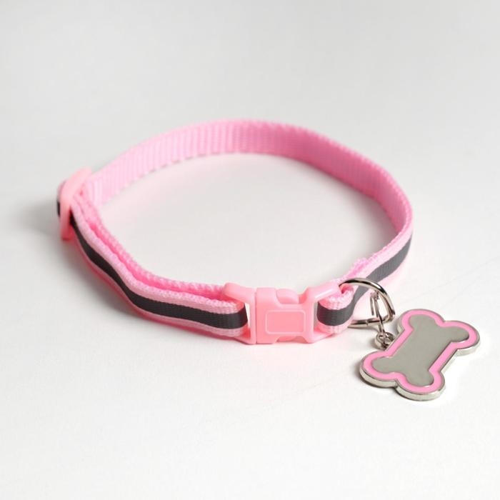Ошейник светоотражающий с адресником, 30×1 см, капрон, розовый Ошейник светоотражающий с адресником, 30×1 см, капрон, розовый