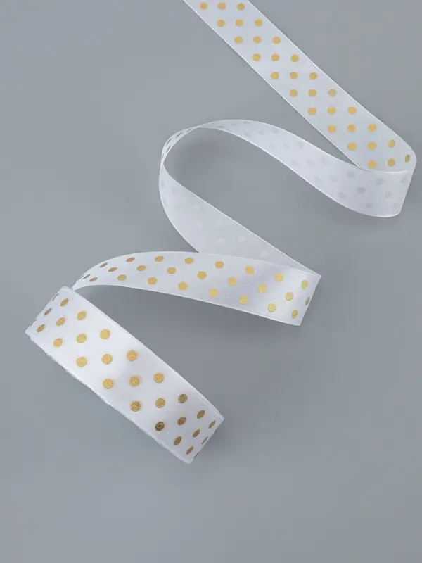 Лента атласная с тиснением &laquo;Горох&raquo;, 25 мм, 23&plusmn;1 м, белая №01