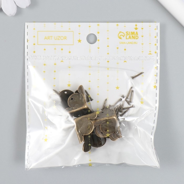 Уголок металл Уголок металл "Треугольник" набор 10 шт+гвозд. бронза 1,8х1,8 см