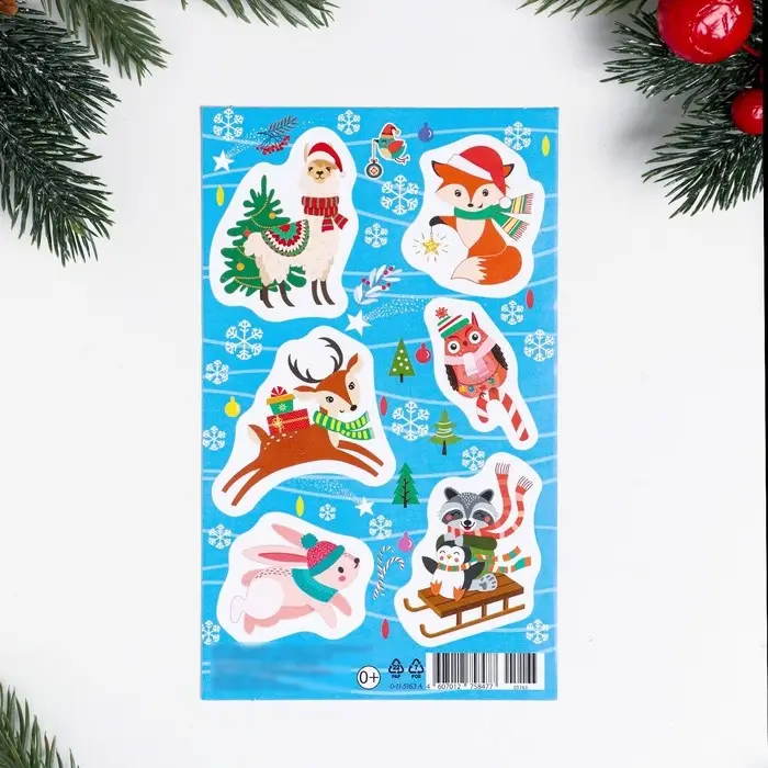 Наклейки новогодние «Лесные обитатели», 10×16 см
