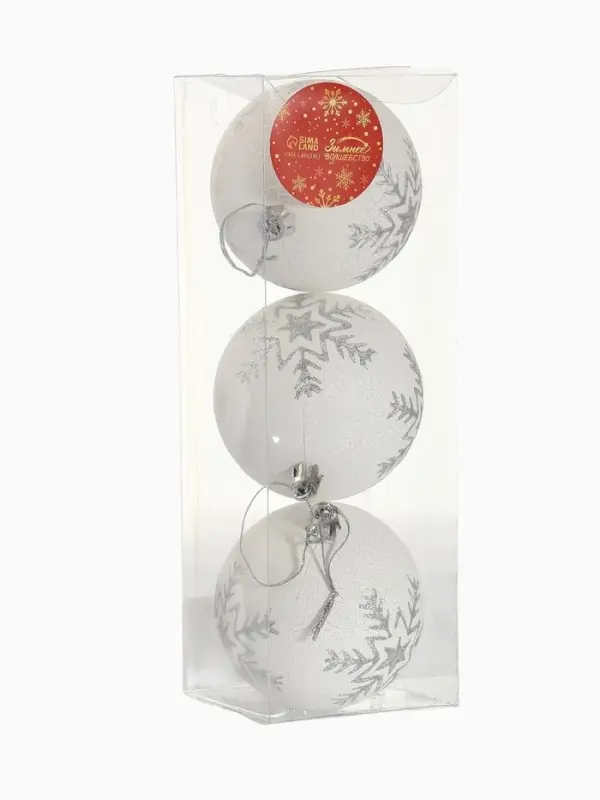 Ёлочные игрушки &laquo;Феклиста&raquo;, шары новогодние, d=8 см, 3 шт., серебристо-белый