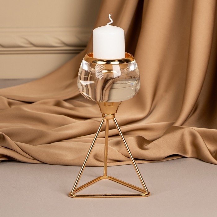 Подсвечник металл, стекло на 1 свечу «Изысканность» цвет золото 9.5 х 9.5 х 17 см Подсвечник металл, стекло на 1 свечу «Изысканность» цвет золото 9.5 х 9.5 х 17 см