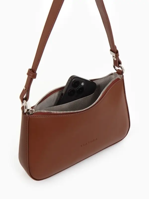 Сумка женская багет TEXTURA на молнии, 21&times;6&times;13 см, коричневая