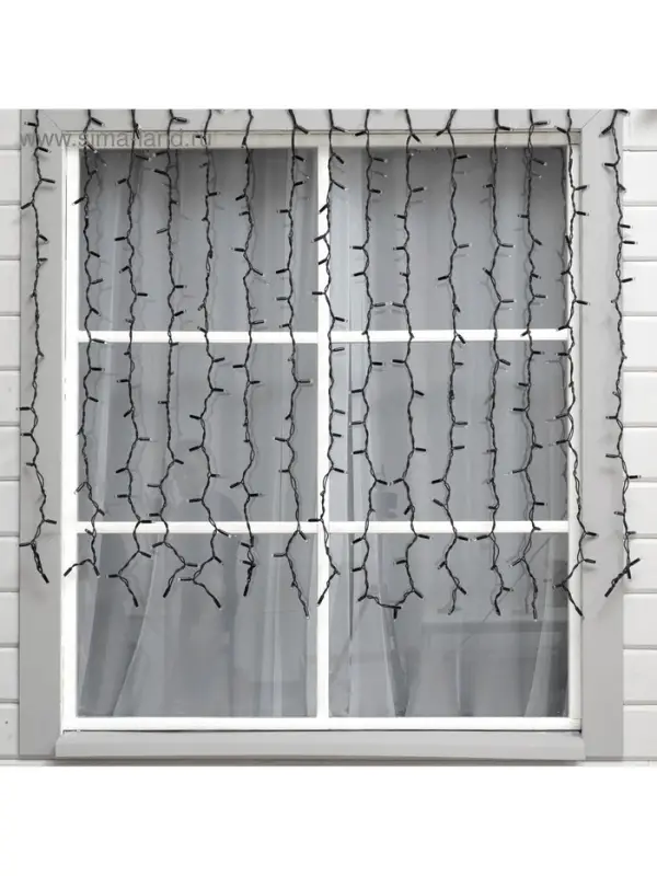 Гирлянда &laquo;Занавес&raquo; 2&times;1.5 м, IP65, УМС, тёмная нить каучук, 300 LED, свечение тёплое белое, 220 В