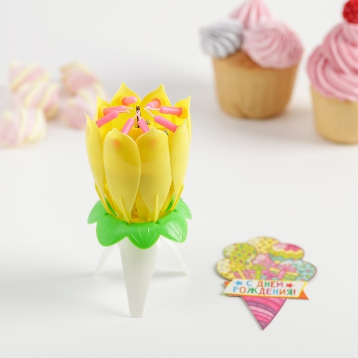 Свеча для торта музыкальная «Тюльпан», жёлтая Свеча для торта музыкальная «Тюльпан», жёлтая