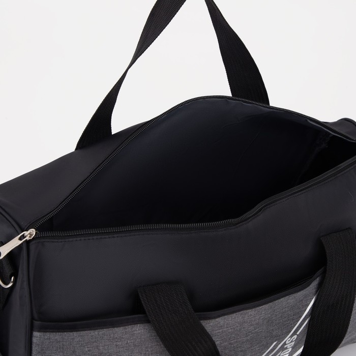 Сумка спортивная на молнии, 2 наружных кармана, средний размер, цвет серый/чёрный