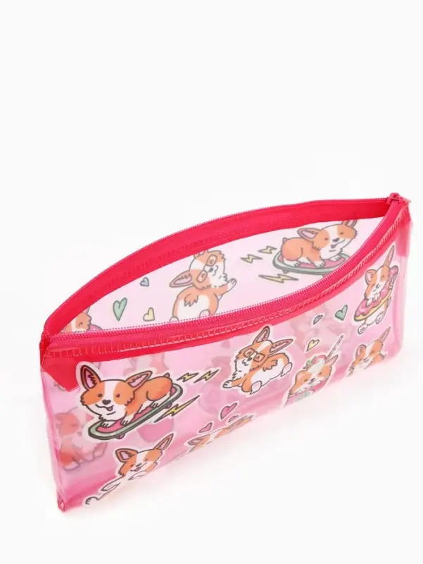 Косметичка - пенал на молнии, с ярким принтом, розовая