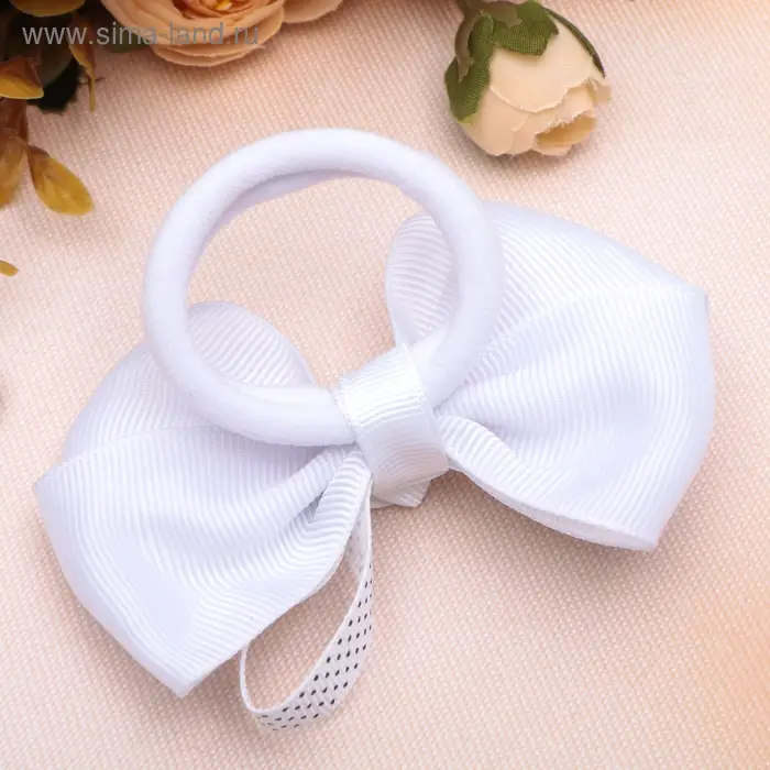 Резинка для волос «Школьница», бант мелкий горох, 8 см, белая