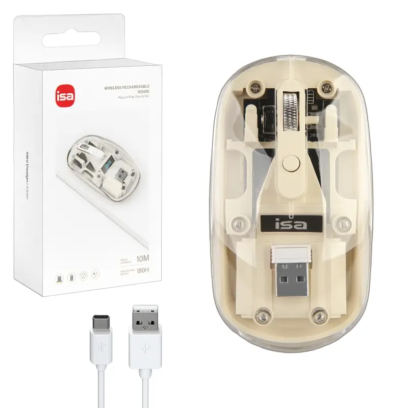 Мышь беспроводная WM-8 ISA Прозрачно-бежевая (60 шт/кор)