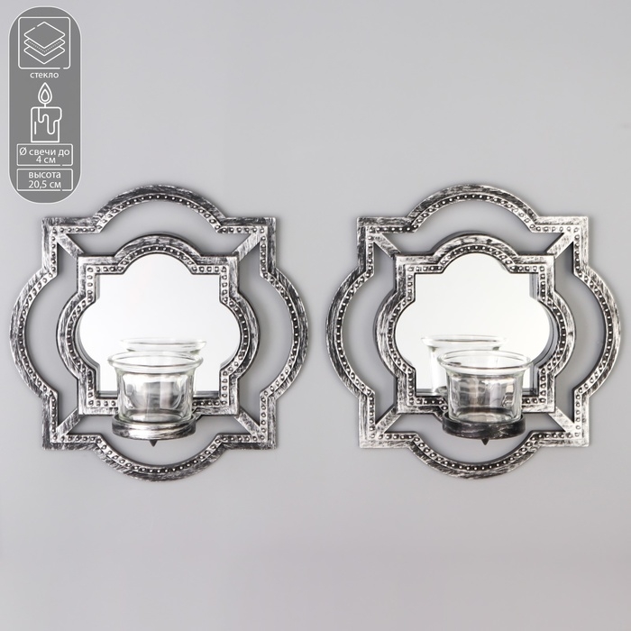 Подсвечник настенный стекло на 1 свечу Подсвечник настенный стекло на 1 свечу "Отражение" набор 2 шт d-4 см ст. сереб. 8х20х20,5 см