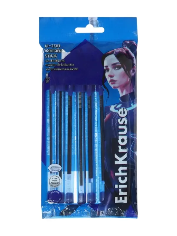 Набор ручек шариковых ErichKrause U-109 Stick Original, 8 штук, узел 1.0 мм, чернила синие