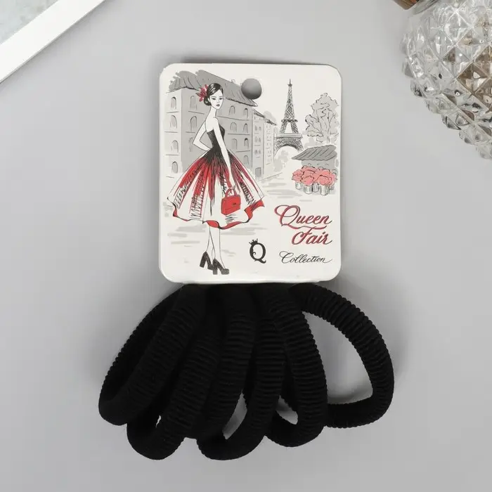 Резинка для волос "Марлен" (набор 6 шт) шик, 4 см, чёрный