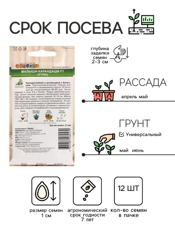 Семена Огурец "Малыши-карандаши", F1, 12 шт