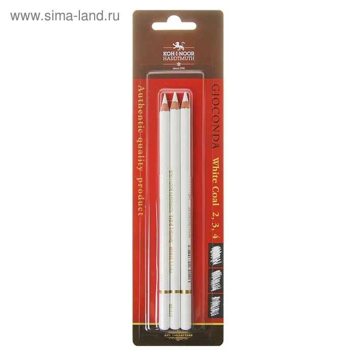 Уголь белый в карандаше Koh-I-Noor GIOCONDA 8812, набор разных твёрдостей № 2, 3, 4 Уголь белый в карандаше Koh-I-Noor GIOCONDA 8812, набор разных твёрдостей № 2, 3, 4