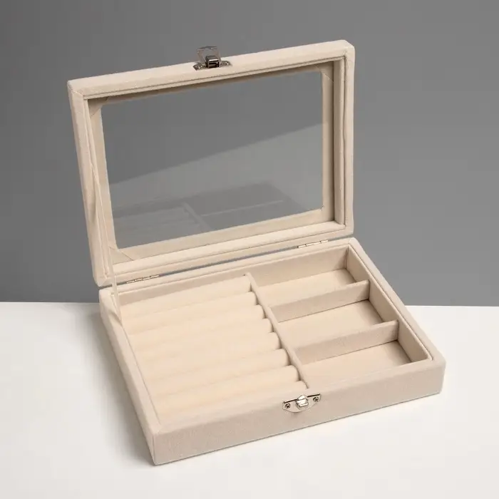 Шкатулка для украшений &laquo;Облако&raquo;, 7 полос, 3 ячейки, 20&times;15&times;4.5, бежевая
