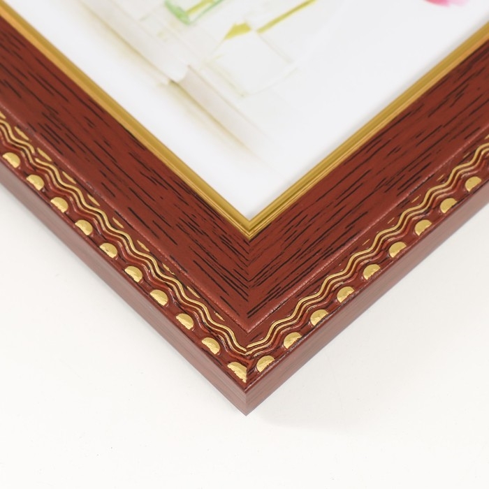 Фоторамка пластик 10х15 см Фоторамка пластик 10х15 см "Золотые волны и точки" темное дерево13,5х18,5 см