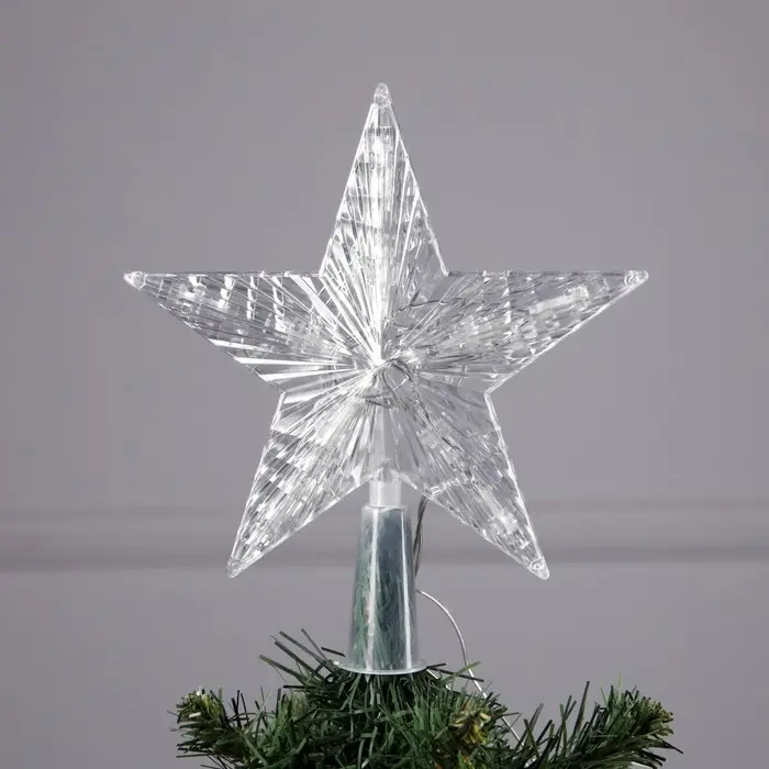 Светодиодная верхушка на ёлку «Звезда белая», 16 см, 10 LED, от батареек ААх2, фиксинг, свечение тёплое белое