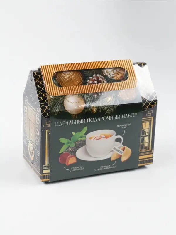 Набор в коробке-домике &laquo;Счастья в Новом году&raquo;, чай 50 г, печенье 3 шт, конфеты 100 г