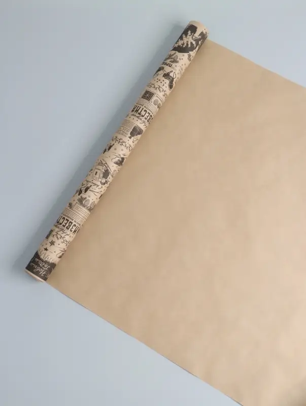 Бумага упаковочная крафт, Бумага упаковочная крафт, "Новогодняя газета", на буром 75гр/м² 0,7 х 10 м