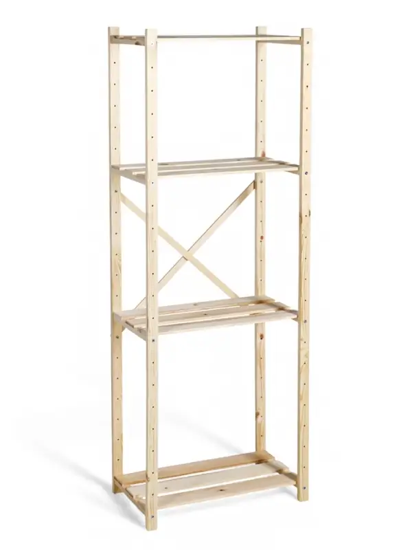 Стеллаж деревянный, 4 полки, 140×50×28 см, напольный, с регулируемыми полками Стеллаж деревянный, 4 полки, 140×50×28 см, напольный, с регулируемыми полками