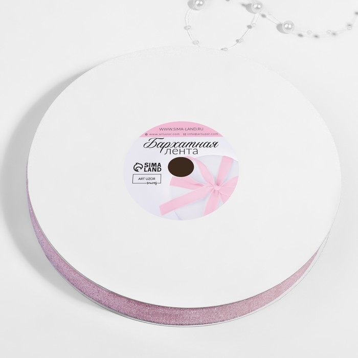 Лента бархатная, с серебряным люрексом, 20 мм, 18 ± 1 м, цвет розовый №02 Лента бархатная, с серебряным люрексом, 20 мм, 18 ± 1 м, цвет розовый №02