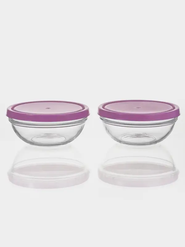 Набор салатников Paşabah&ccedil;e Chef's, 1 л, d=17.2 см, 2 шт., с пластиковой крышкой, стекло, прозрачный