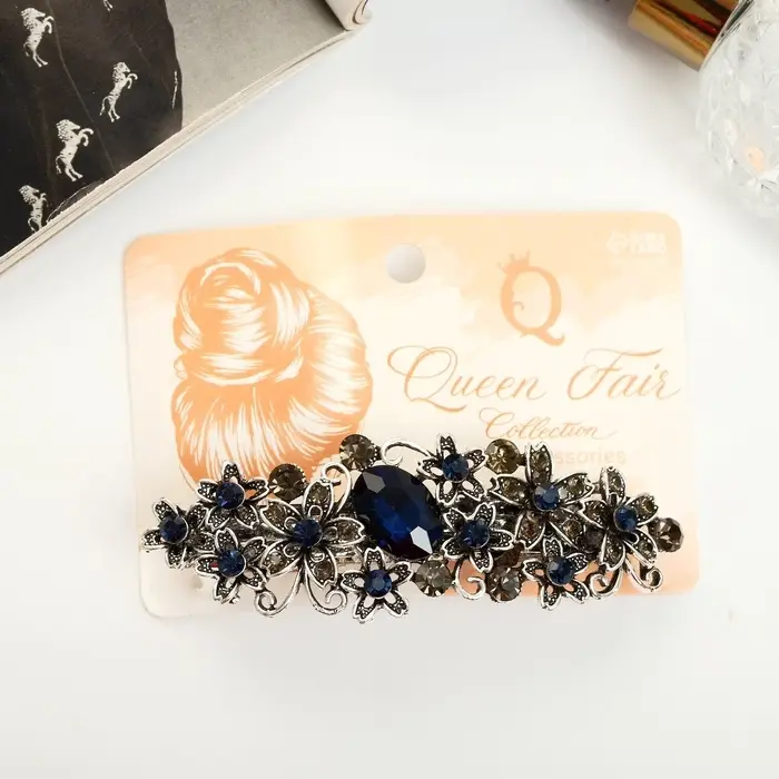 Заколка - автомат для волос &laquo;Синий туман&raquo;, цветочки, 9 см