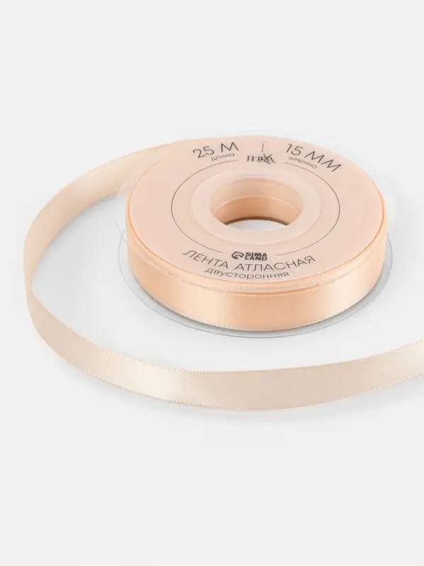 Лента атласная TEIRA, двухсторонняя, 15 мм, 25&plusmn;1 м, светло-бежевая №112