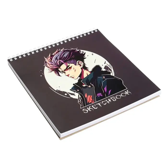 Скетчбук 190 х 190 мм, 60 листов на гребне "Аниме мальчик", обложка мелованный картон, твёрдая подложка, блок 100 г/м&sup2;