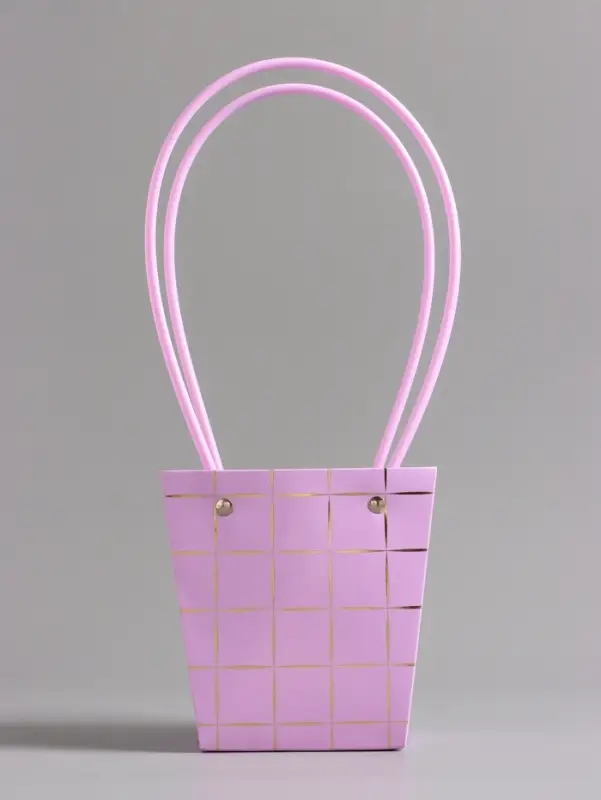 Сумка переноска для цветов, лиловая влагостойкая, с тиснением, 13&times;9.5&times;13&plusmn;5% см