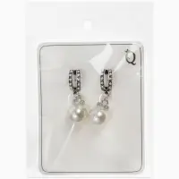 Серьги клипсы для ушей QF &laquo;Грейс&raquo;, две линии с бусинами, белые в чернёном серебре