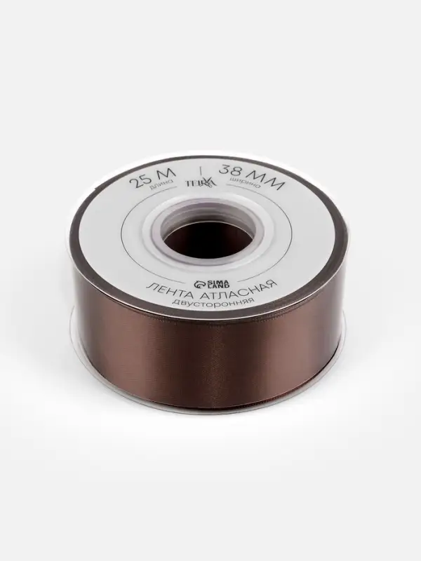 Лента атласная TEIRA, двухсторонняя, 38 мм, 25&plusmn;1 м, коричневая №330