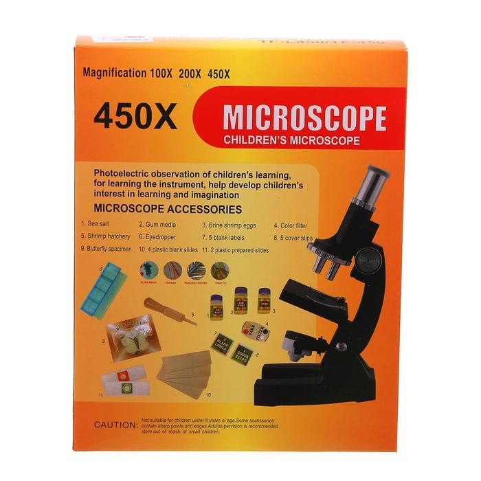 Микроскоп Микроскоп "Лаборатория", кратность увеличения 450х, 200х, 100х, набор для исследований
