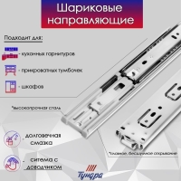 Шариковые направляющие ТУНДРА, с доводчиком 4510, L=250 мм. H=45 мм. 2 шт