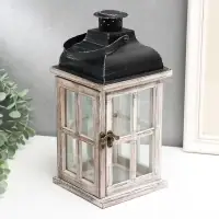 Деревянный подсвечник на 1 свечу &laquo;Фонарь. Витраж&raquo;, состаренный, 28&times;13.5&times;13.5 см