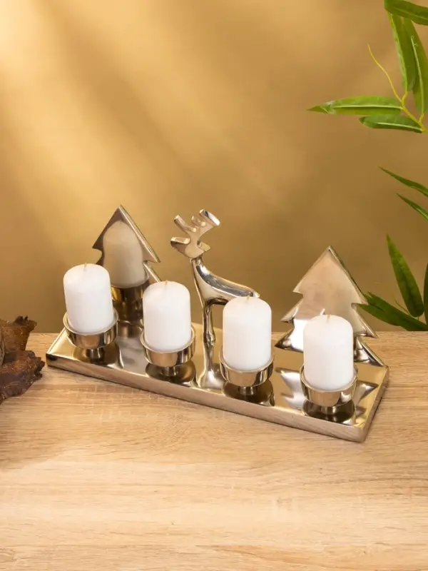 Подсвечник на 4 свечи  Подсвечник на 4 свечи "Рудольф и ёлки" алюминий 30х9х15 см