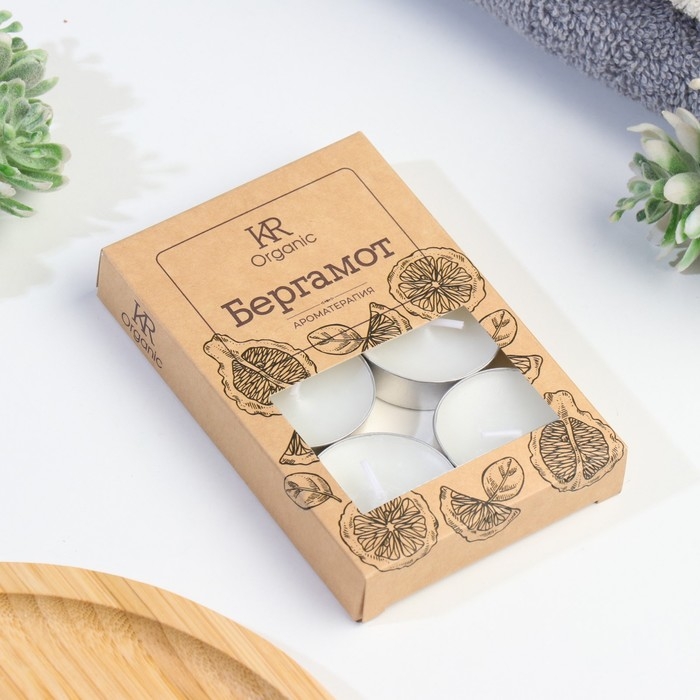 Свеча чайная ароматическая 6 шт.в под.коробке, Свеча чайная ароматическая 6 шт.в под.коробке, "Бергамот"