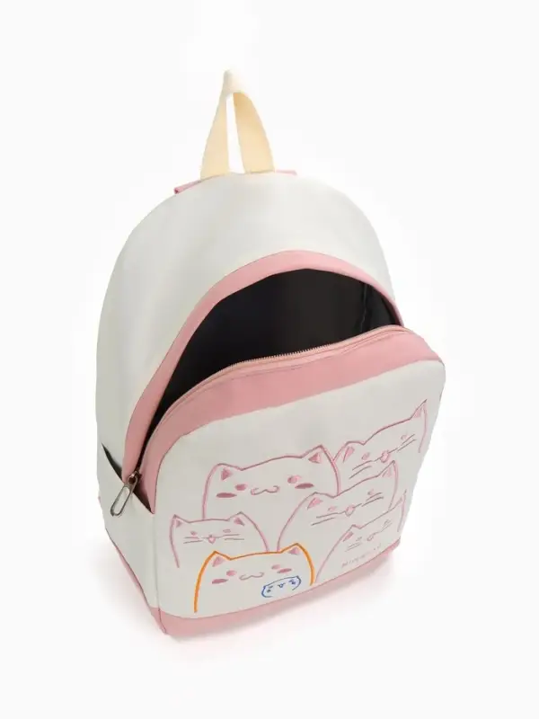 Рюкзак школьный на молнии, с карманами, с рисунком, размер 30&times;14&times;43 см, розовый