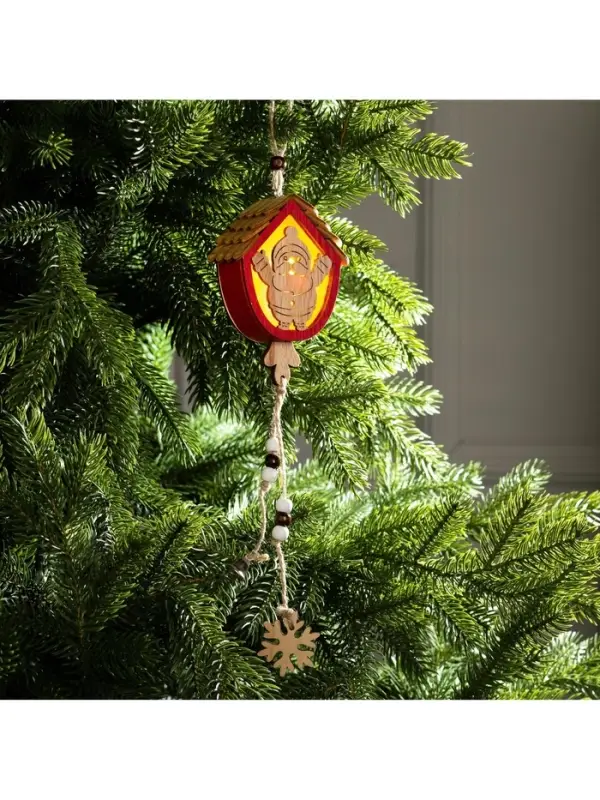 Ёлочная игрушка &laquo;Домик с Дедом Морозом&raquo;, 9&times;8&times;4 см, от батареек, свечение тёплое белое